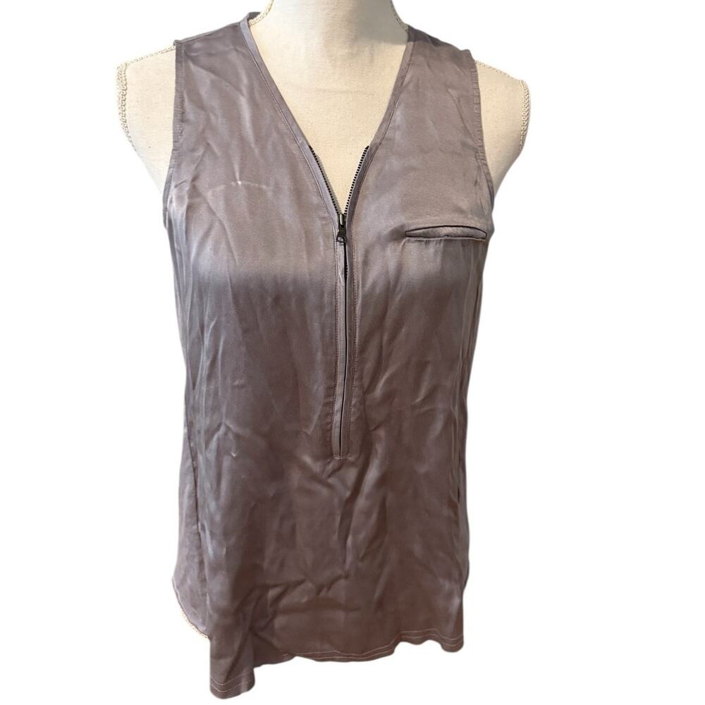 Go by Go Silk Sleeveless Top Gray Zipper Detail XS